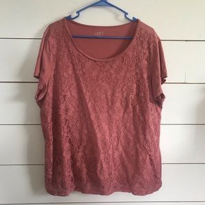 4/$25 Loft Salmon Pink Lace Soft Tee size XL